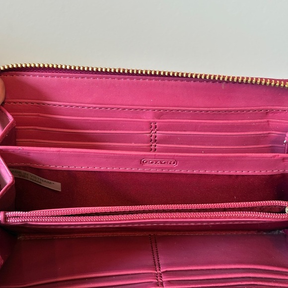 Coach Python Leather Zip Around Wallet -  Raspberry - Picture 4 of 7